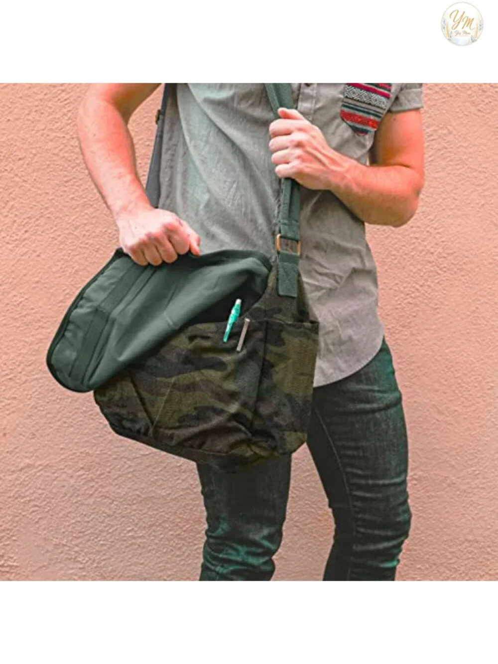 Vintage Heavyweight Cotton Canvas Messenger Bag with Padded Shoulder Strap